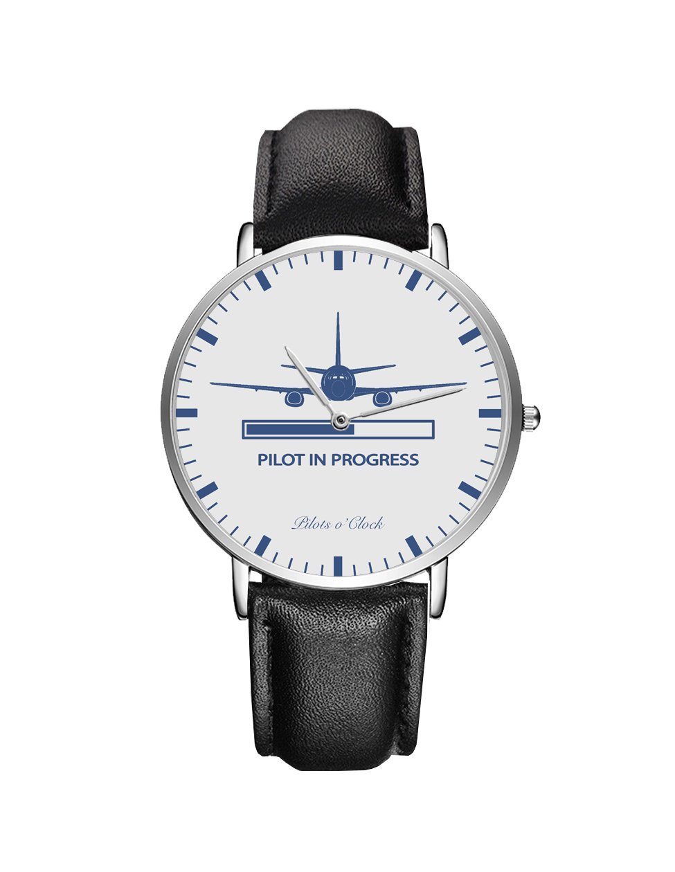 Pilot In Progress Leather Strap Watches Pilot Eyes Store Silver & Black Leather Strap 