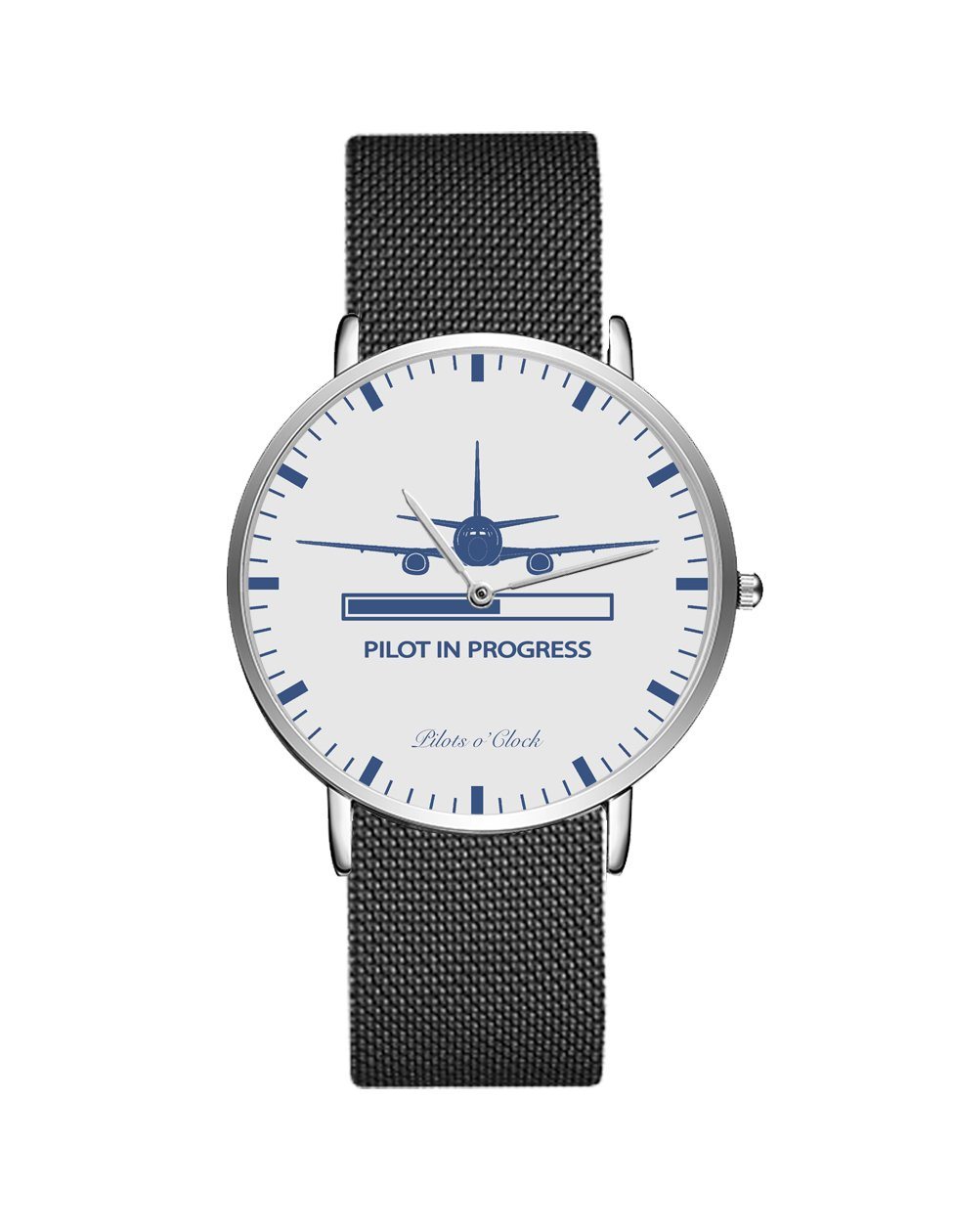 Pilot In Progress Stainless Steel Strap Watches Pilot Eyes Store Silver & Black Stainless Steel Strap 
