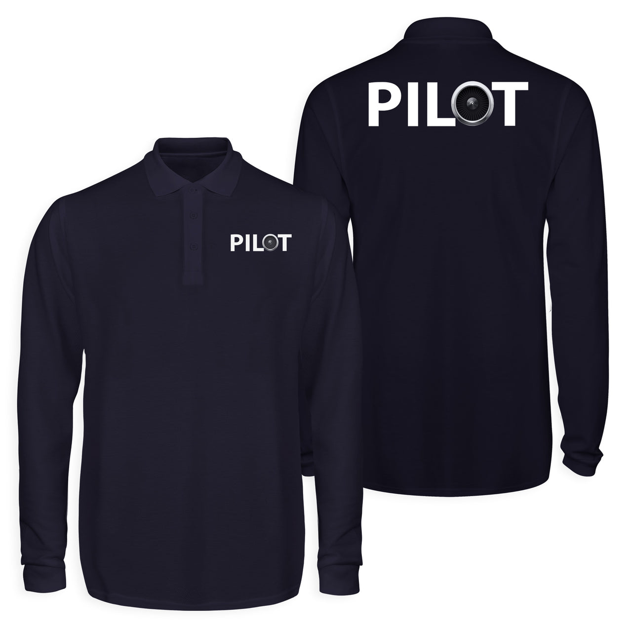 Pilot & Jet Engine Designed Long Sleeve Polo T-Shirts (Double-Side)
