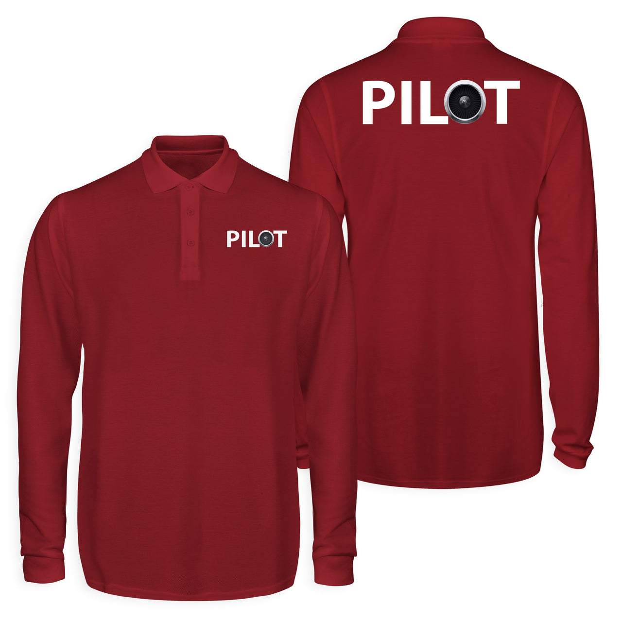 Pilot & Jet Engine Designed Long Sleeve Polo T-Shirts (Double-Side)