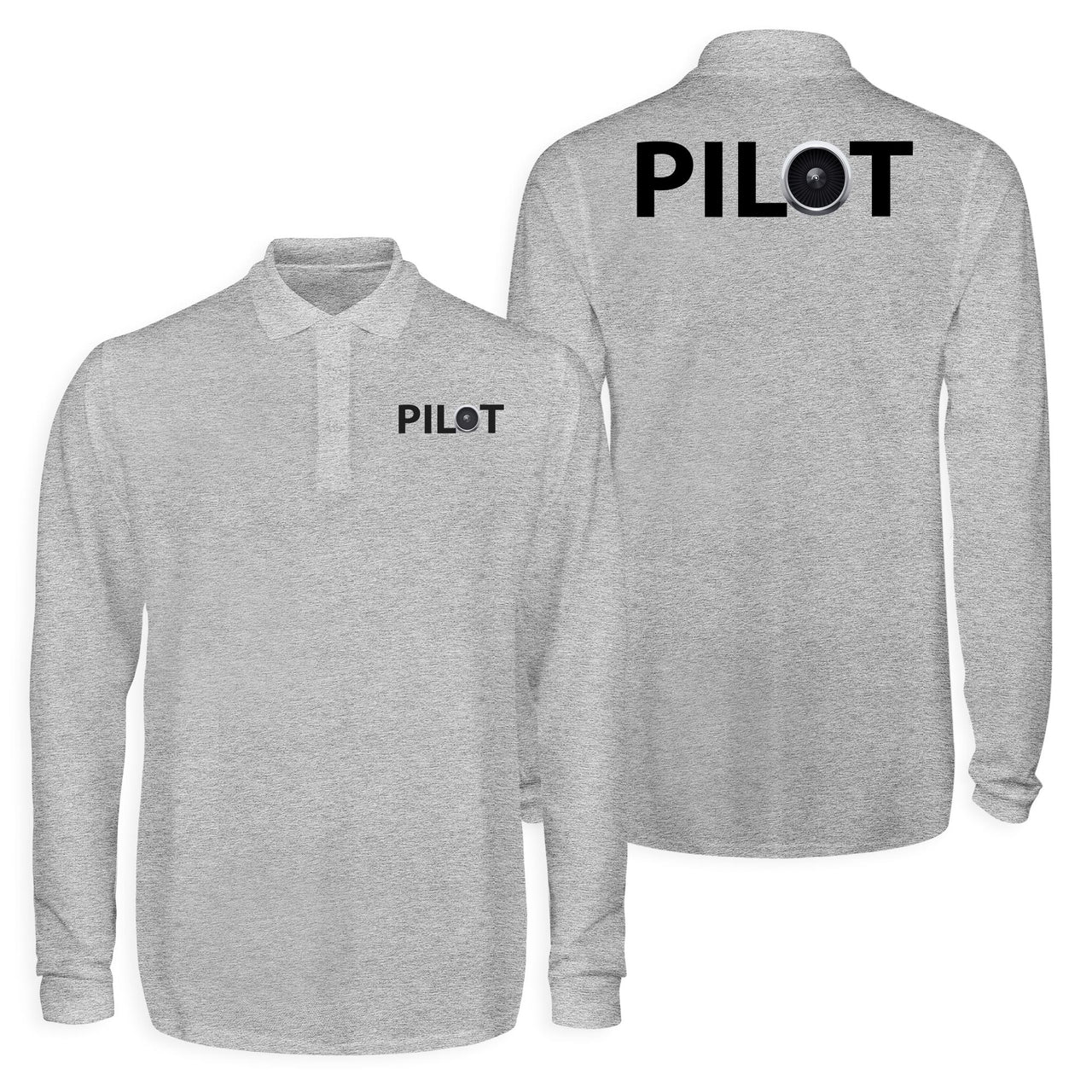 Pilot & Jet Engine Designed Long Sleeve Polo T-Shirts (Double-Side)
