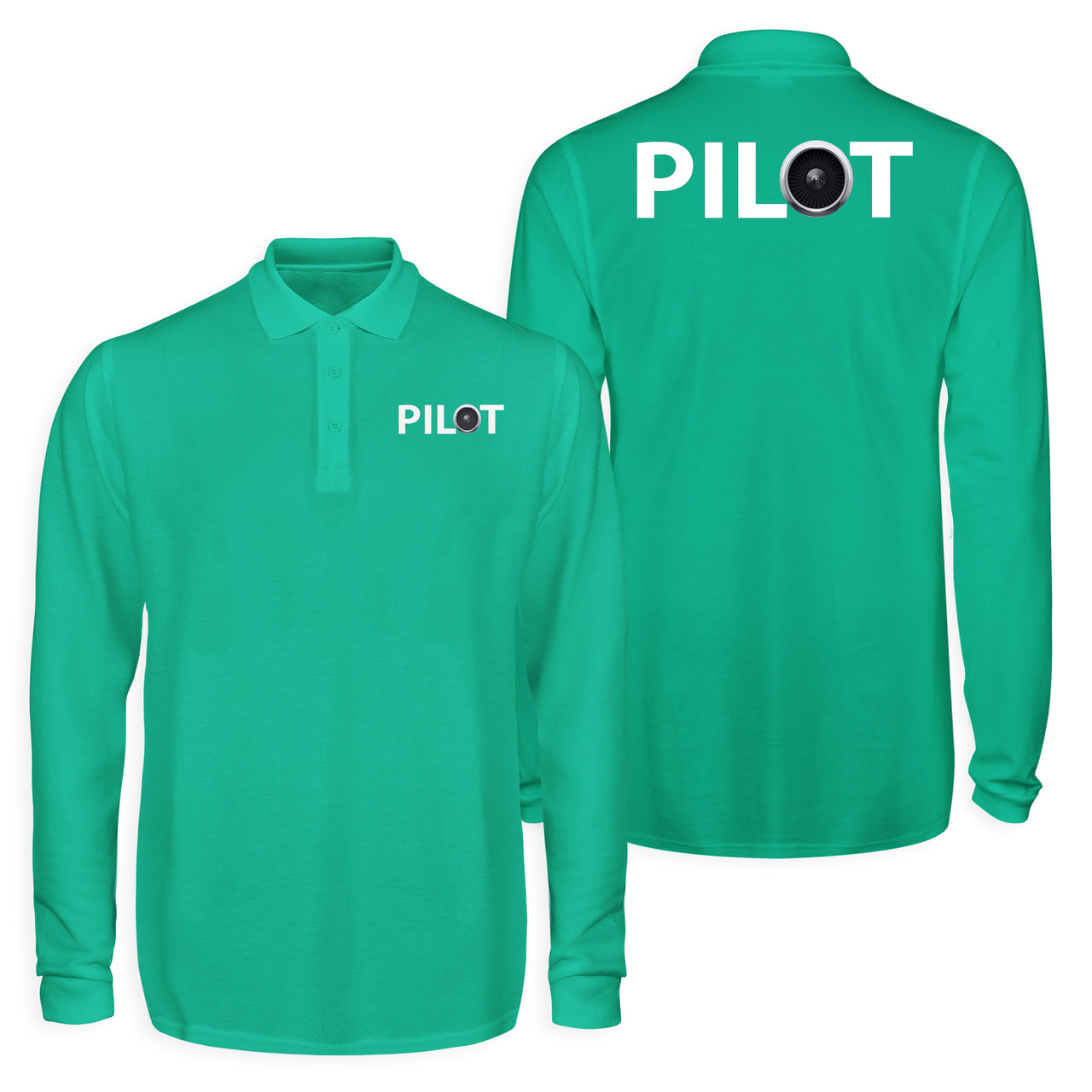 Pilot & Jet Engine Designed Long Sleeve Polo T-Shirts (Double-Side)