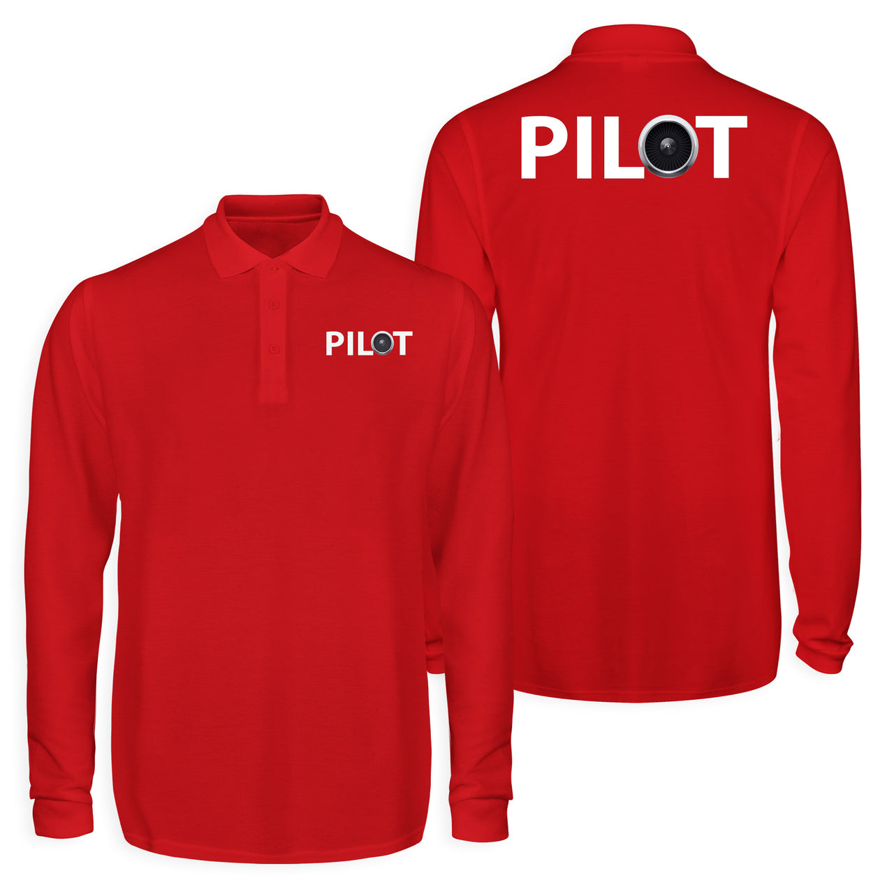Pilot & Jet Engine Designed Long Sleeve Polo T-Shirts (Double-Side)