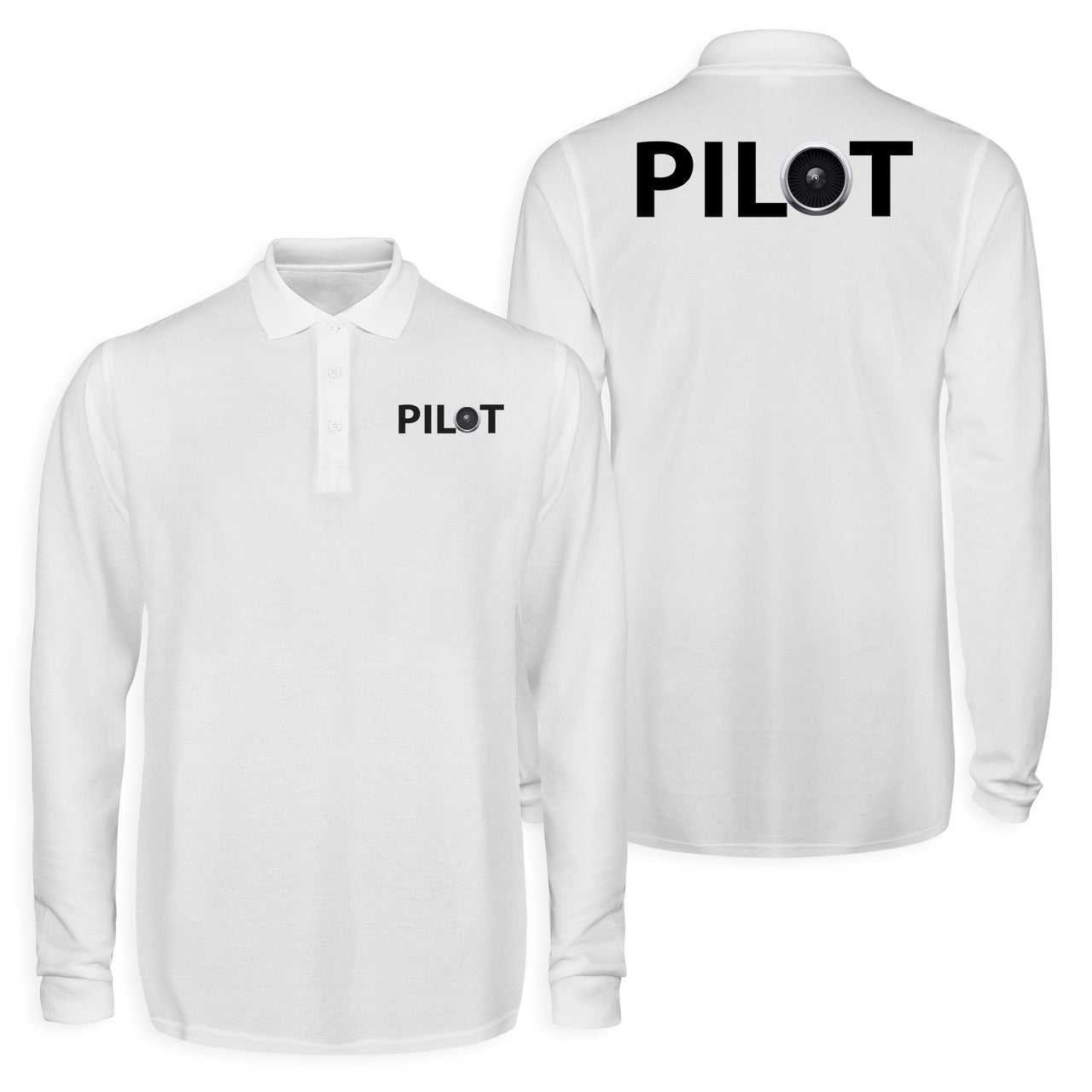 Pilot & Jet Engine Designed Long Sleeve Polo T-Shirts (Double-Side)