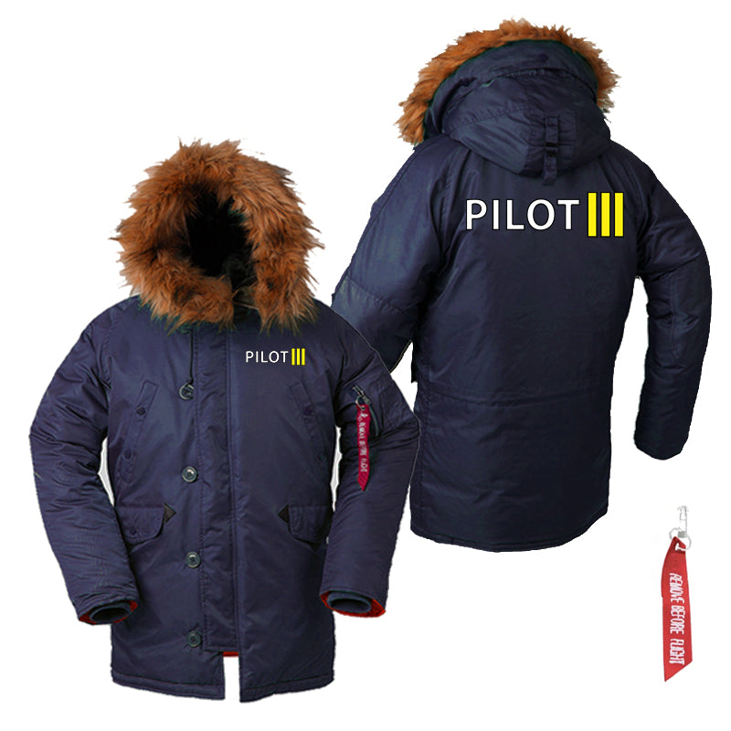 Pilot & Stripes (3 Lines) Designed Parka Bomber Jackets