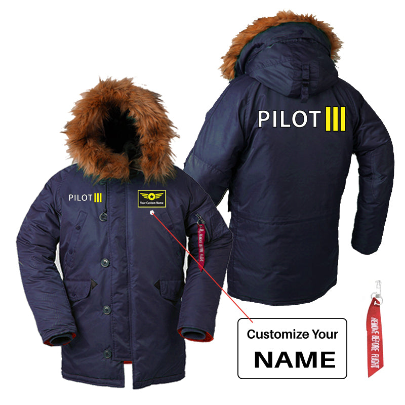 Pilot & Stripes (3 Lines) Designed Parka Bomber Jackets