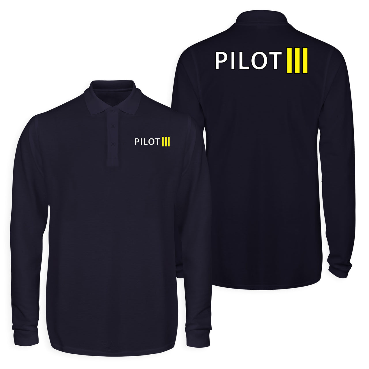 Pilot & Stripes (3 Lines) Designed Long Sleeve Polo T-Shirts (Double-Side)