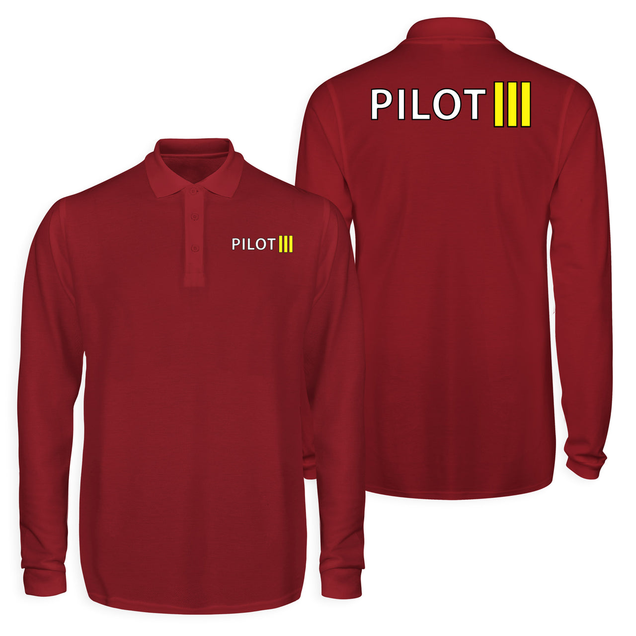 Pilot & Stripes (3 Lines) Designed Long Sleeve Polo T-Shirts (Double-Side)