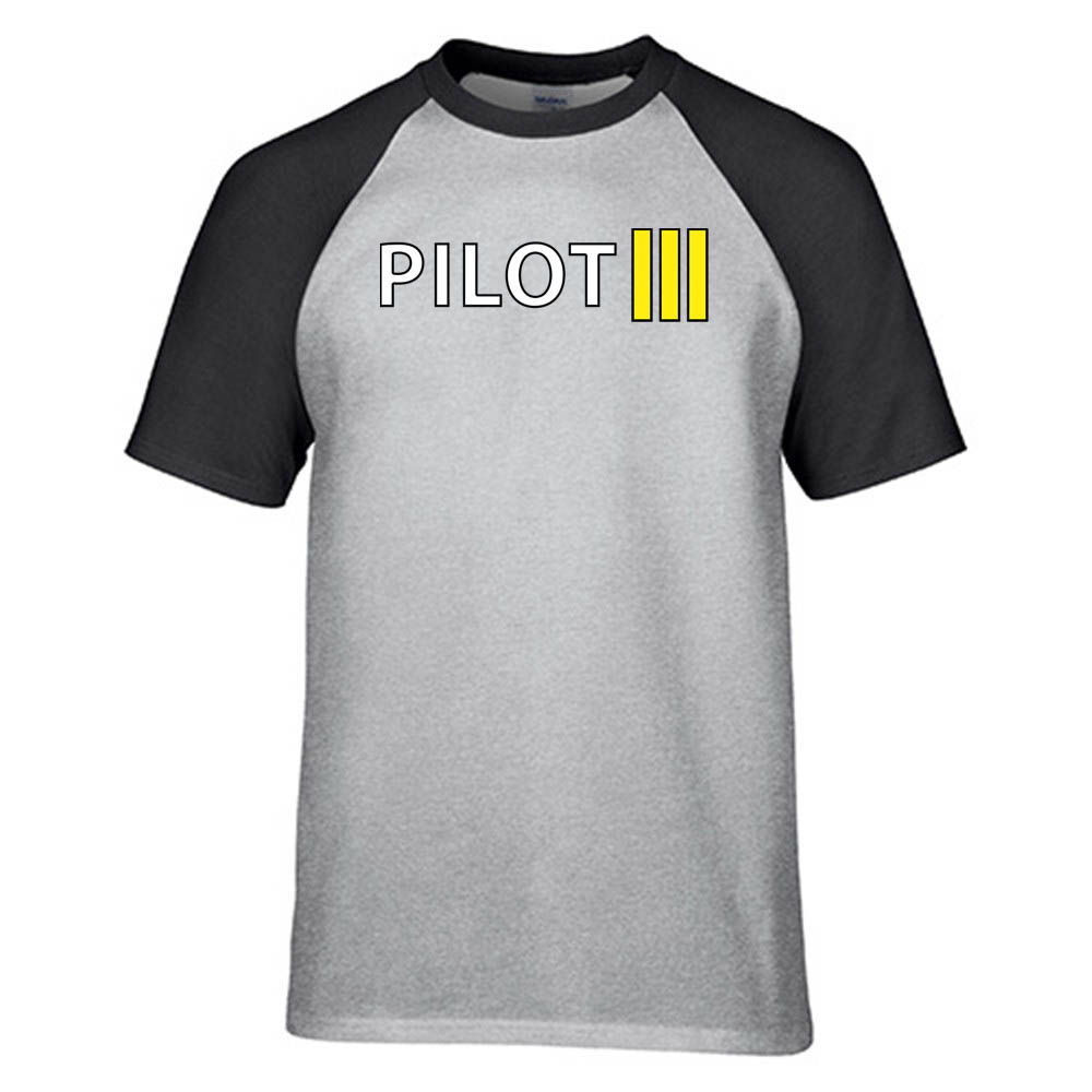 Pilot & Stripes (3 Lines) Designed Raglan T-Shirts