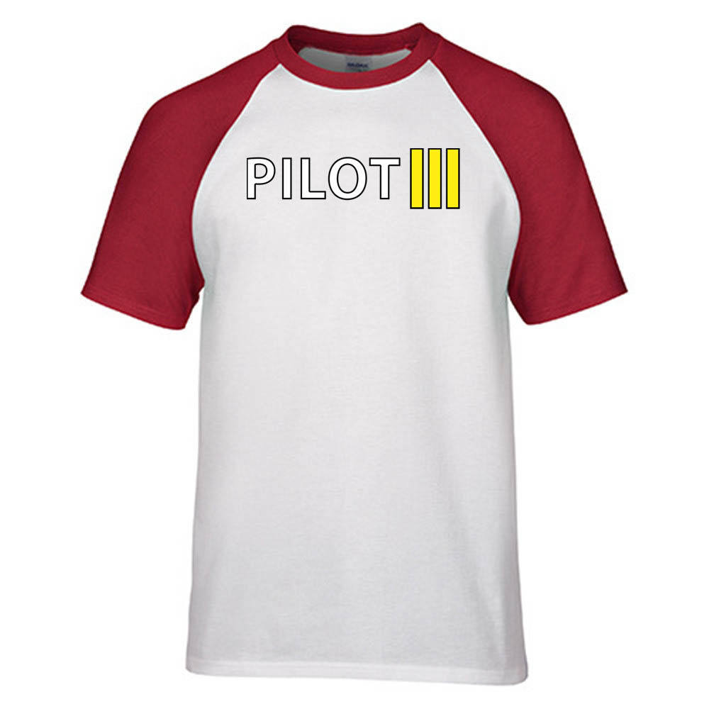 Pilot & Stripes (3 Lines) Designed Raglan T-Shirts