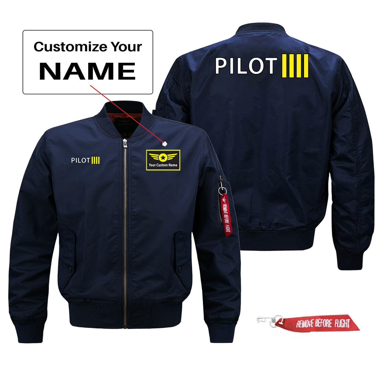 Pilot & Stripes (4 Lines) Designed Pilot Jackets (Customizable)