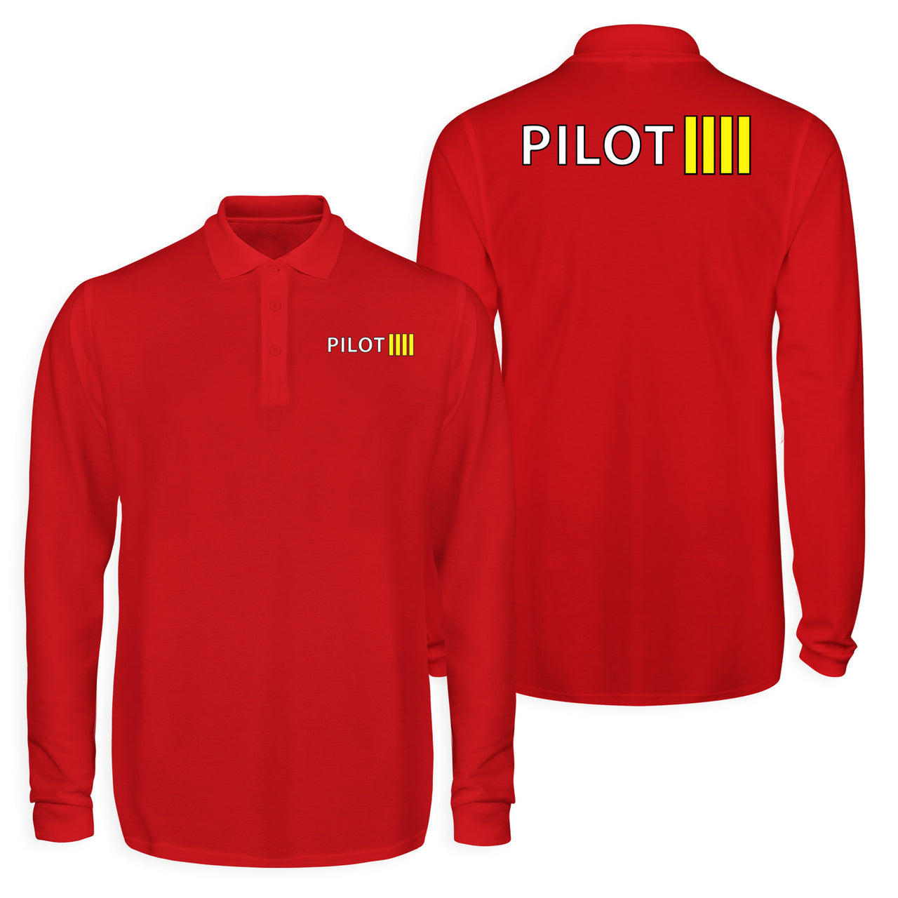 Pilot & Stripes (4 Lines) Designed Long Sleeve Polo T-Shirts (Double-Side)