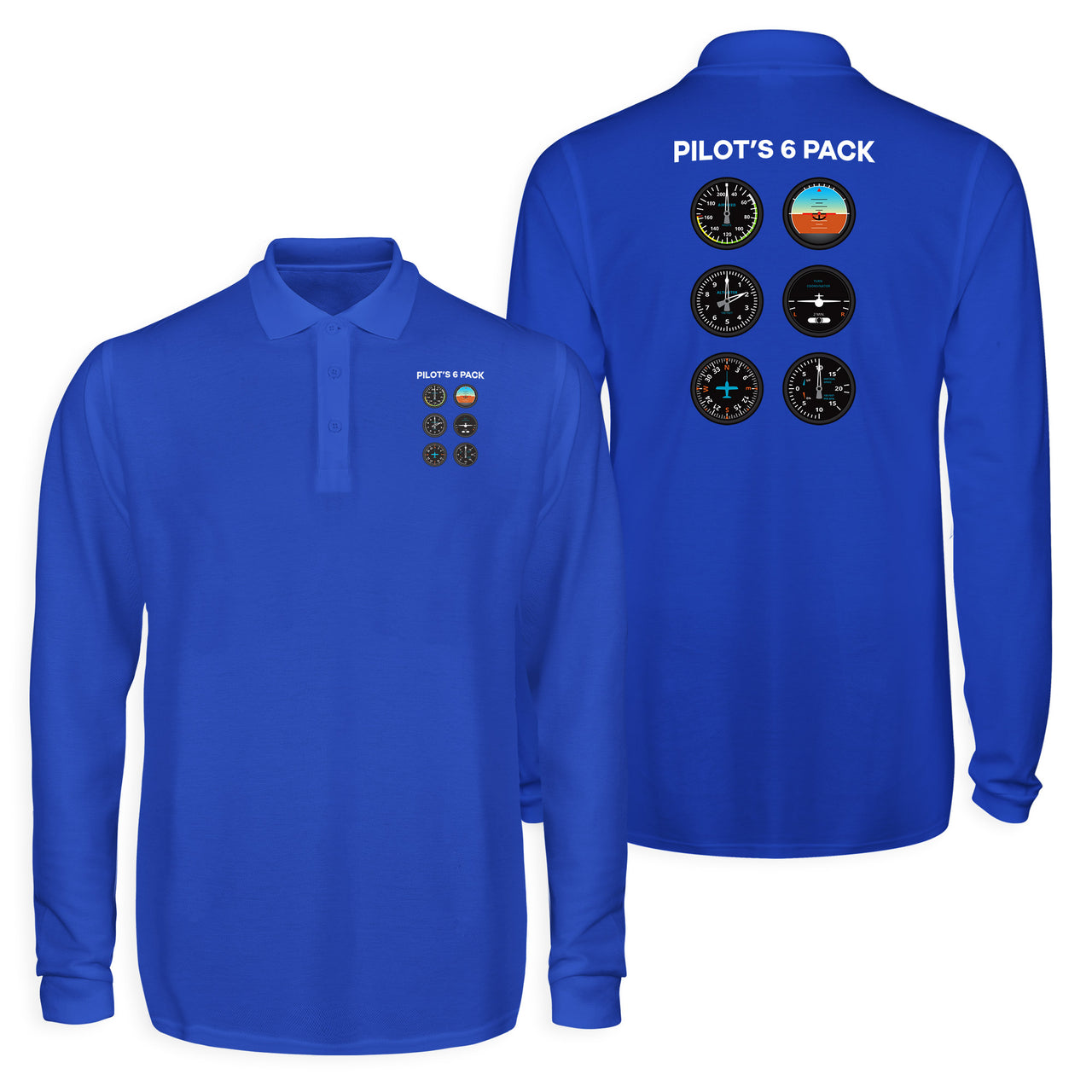 Pilot's 6 Pack Designed Long Sleeve Polo T-Shirts (Double-Side)