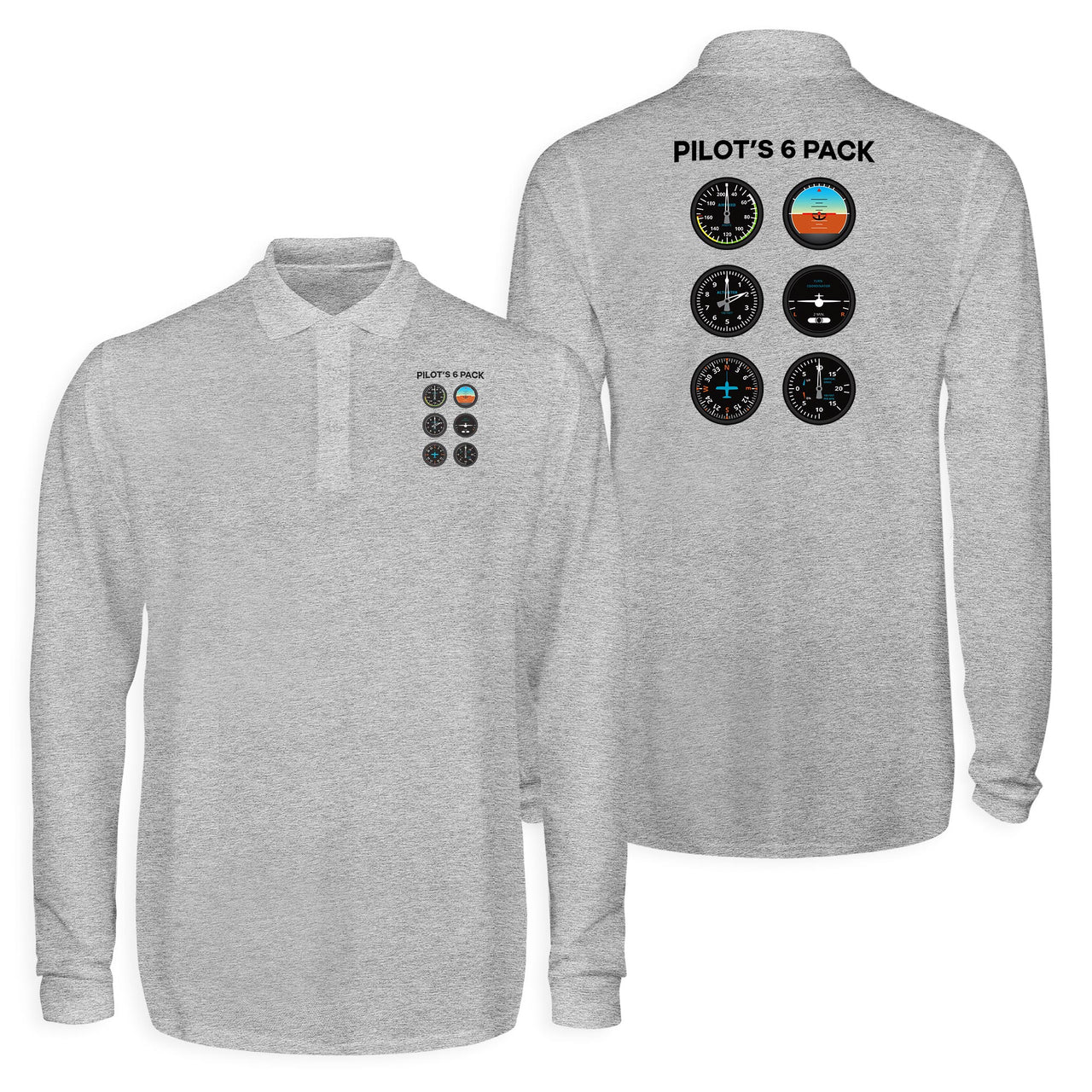 Pilot's 6 Pack Designed Long Sleeve Polo T-Shirts (Double-Side)