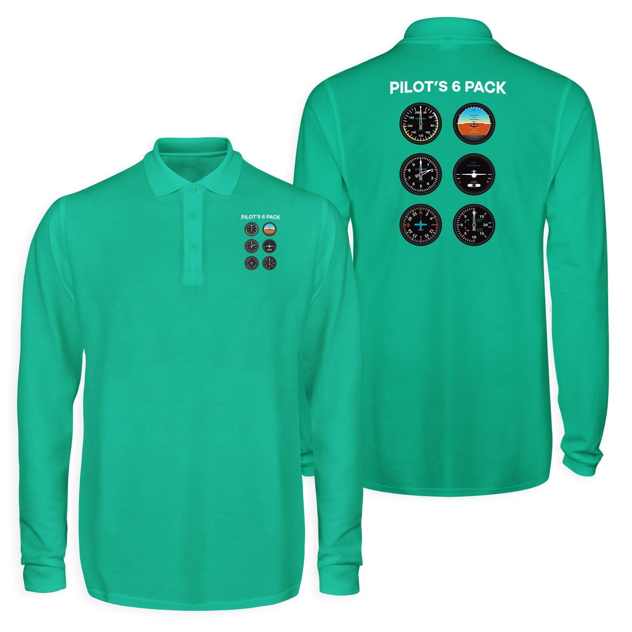 Pilot's 6 Pack Designed Long Sleeve Polo T-Shirts (Double-Side)