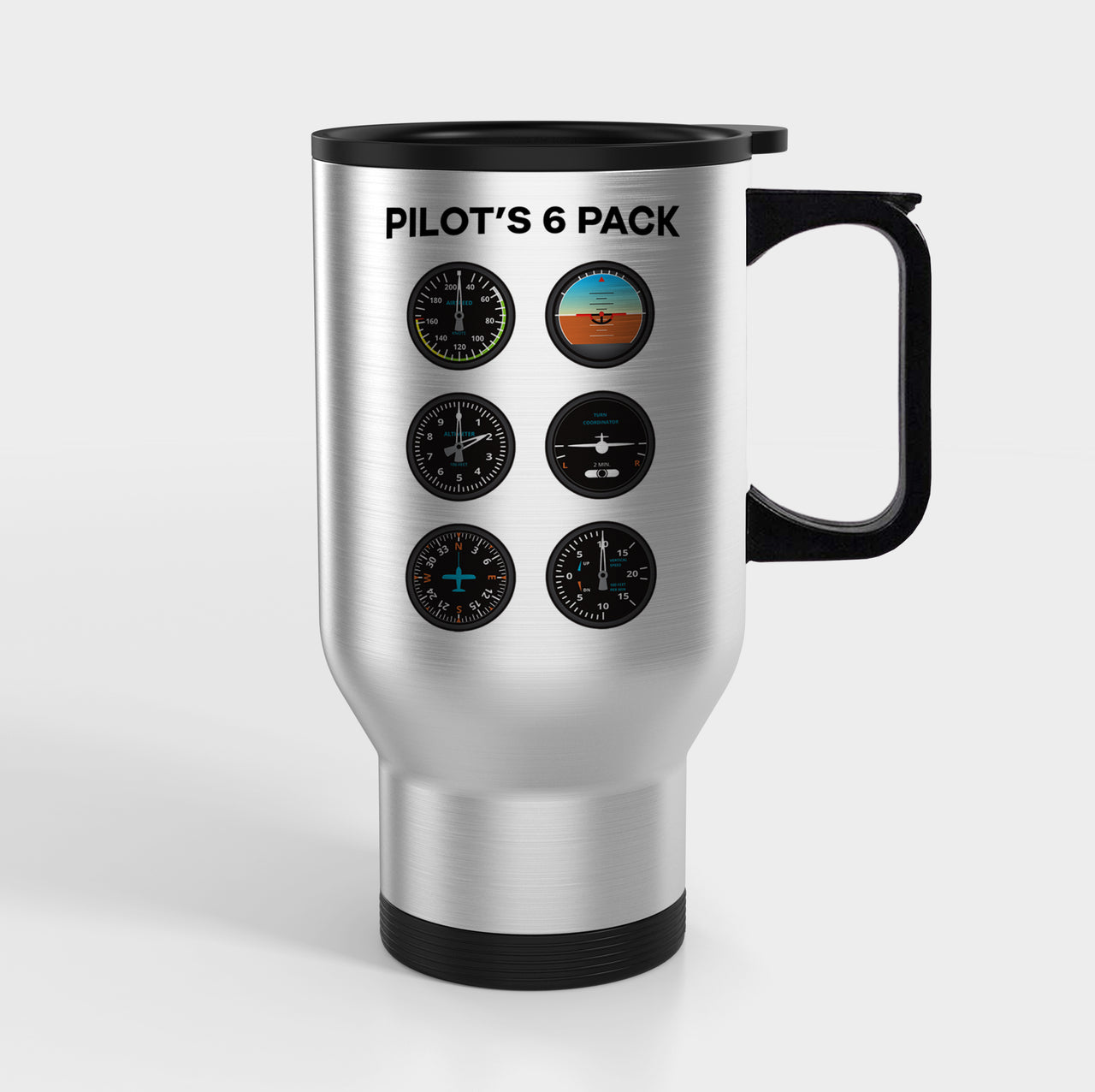 Pilot's 6 Pack Designed Travel Mugs (With Holder)
