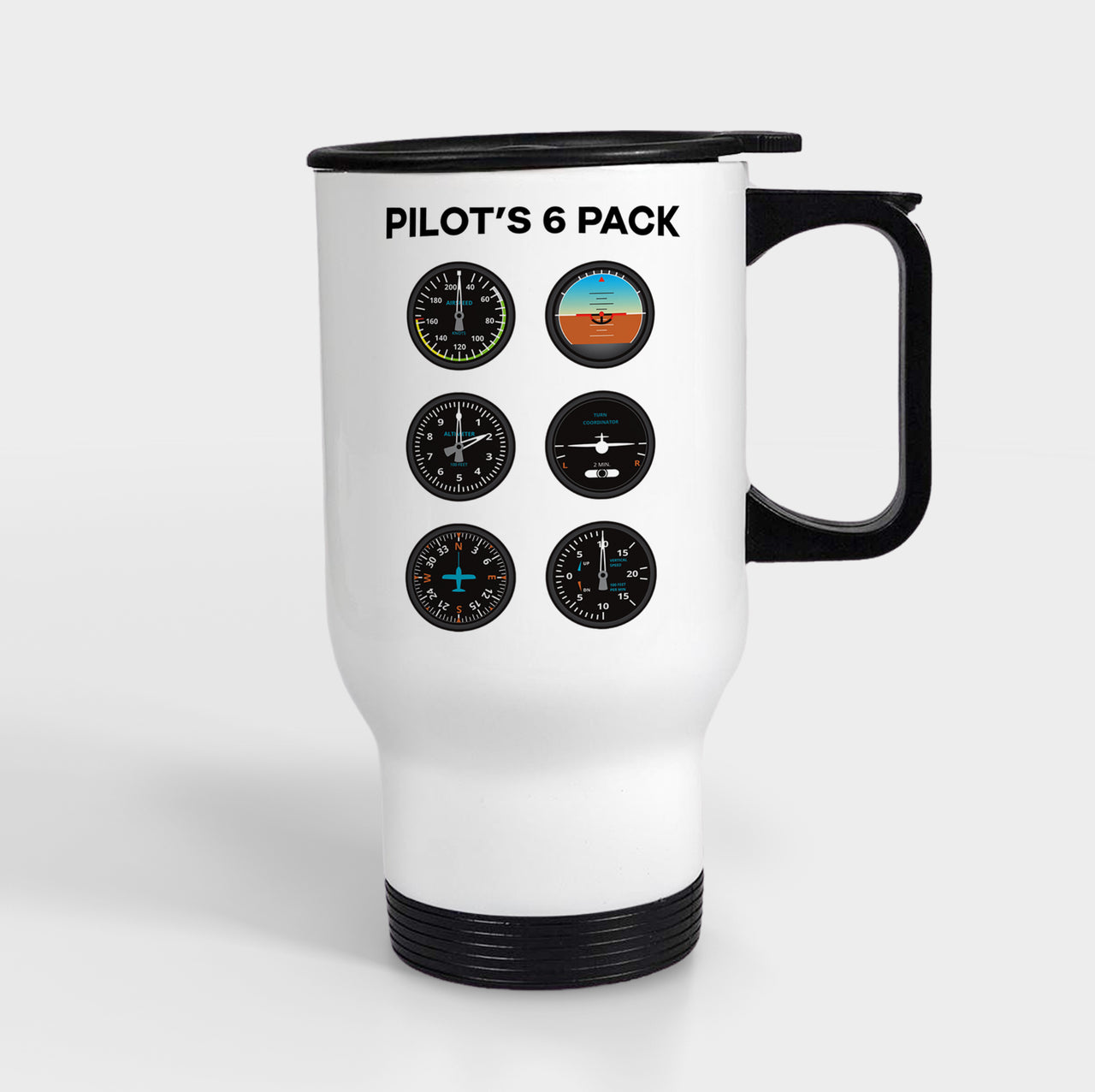 Pilot's 6 Pack Designed Travel Mugs (With Holder)