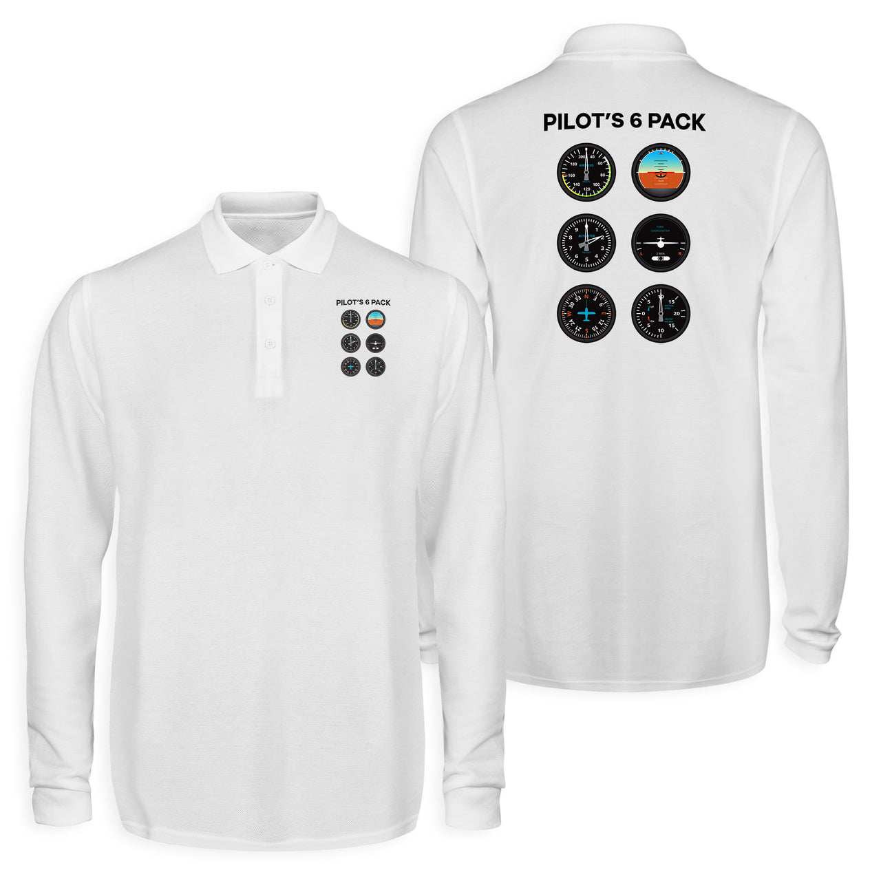 Pilot's 6 Pack Designed Long Sleeve Polo T-Shirts (Double-Side)