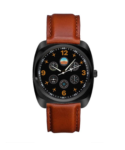 Pilot's Six Pack aviation-themed luxury watch, polished stainless steel.
