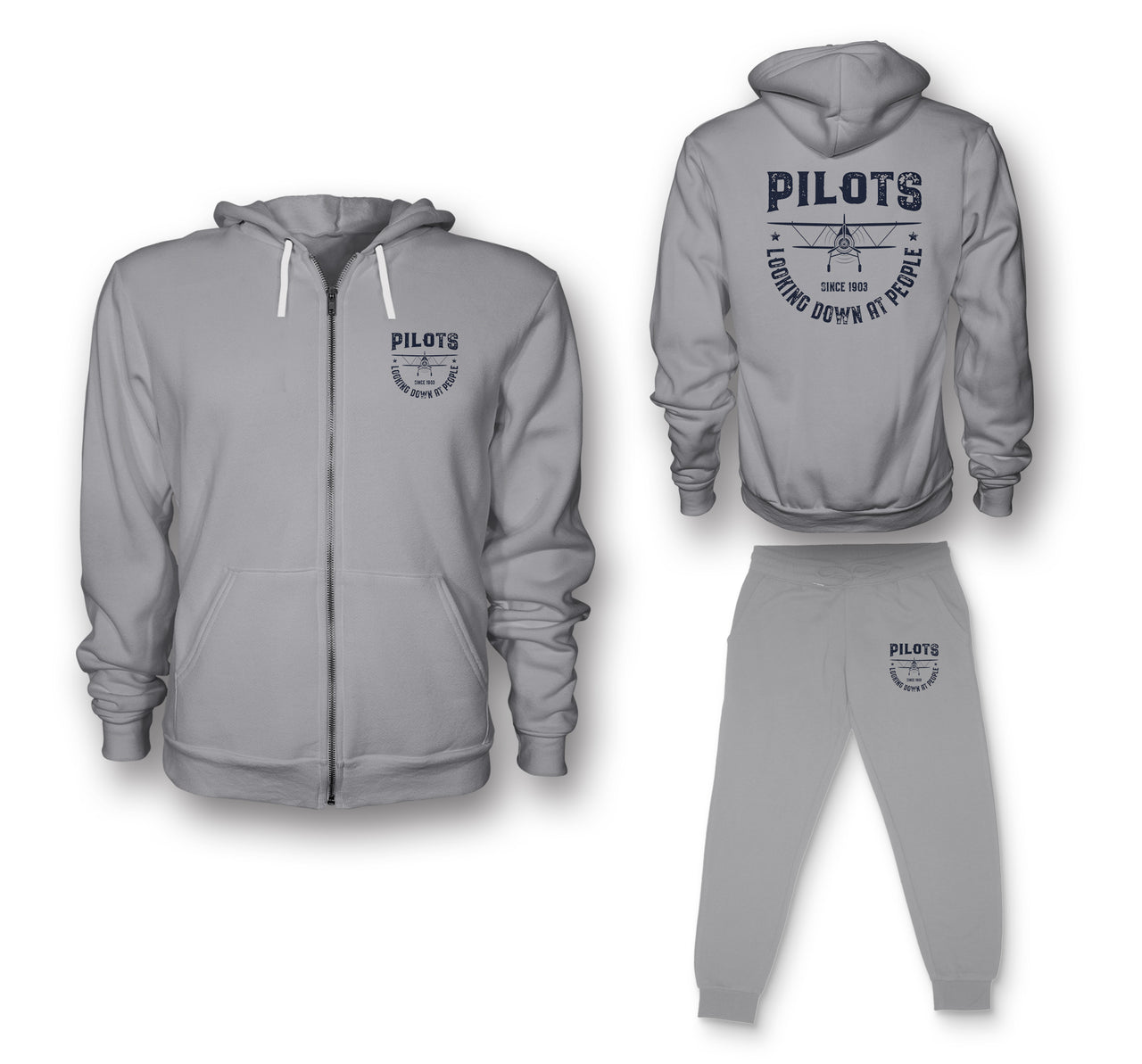 Pilots Looking Down at People Since 1903 Designed Zipped Hoodies & Sweatpants Set