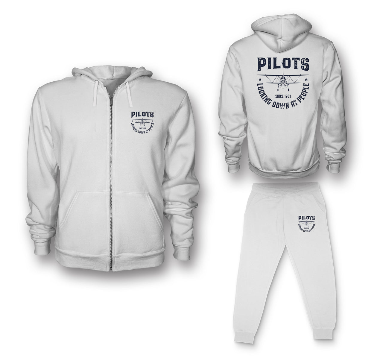 Pilots Looking Down at People Since 1903 Designed Zipped Hoodies & Sweatpants Set