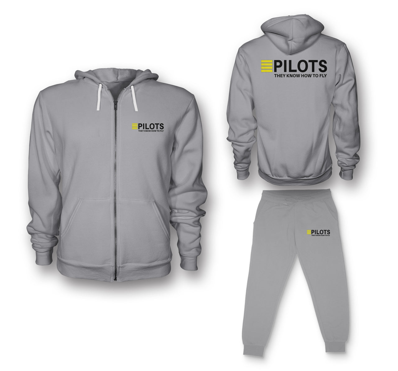 Pilots They Know How To Fly Designed Zipped Hoodies & Sweatpants Set