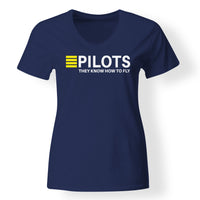 Thumbnail for Pilots They Know How To Fly Designed V-Neck T-Shirts