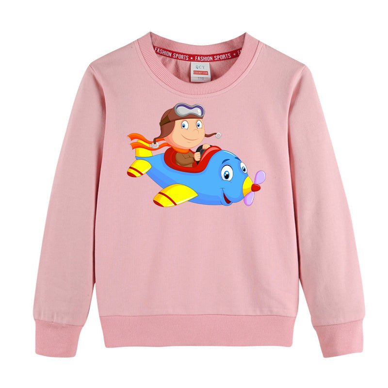 Little Boy Operating an Airplane Designed "CHILDREN" Sweatshirts