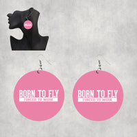 Thumbnail for Born To Fly Forced To Work Designed Wooden Drop Earrings