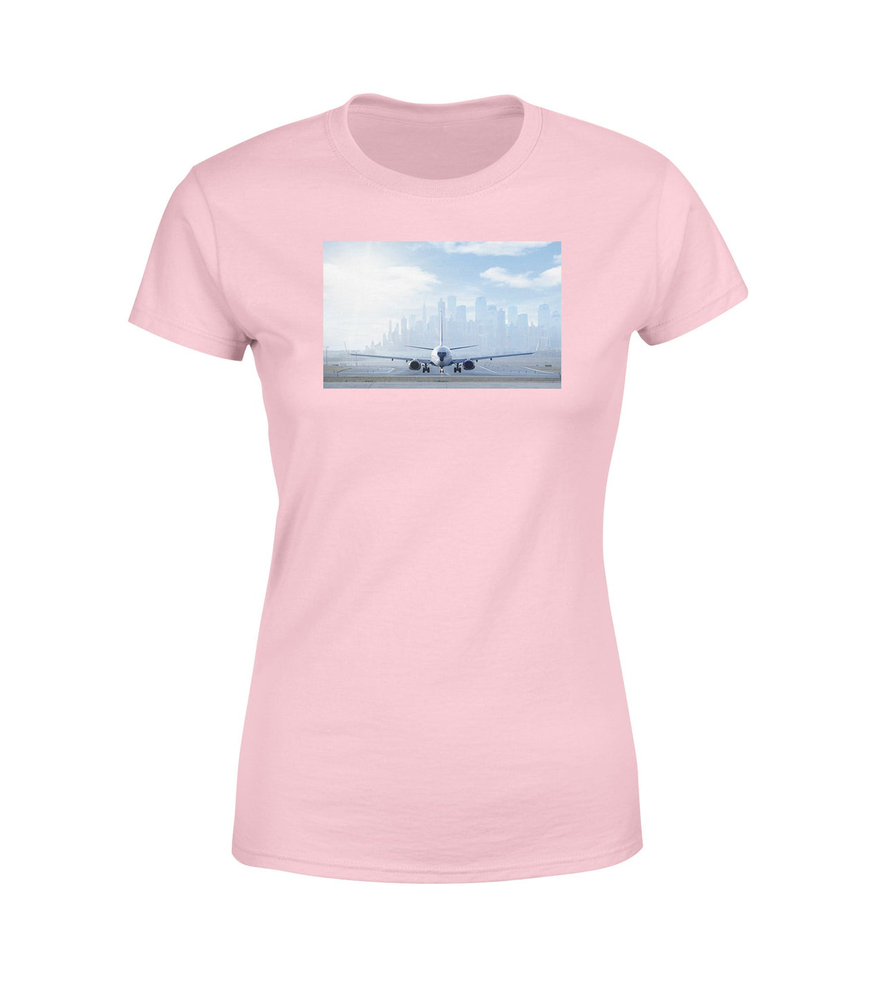 Boeing 737 & City View Behind Designed Women T-Shirts