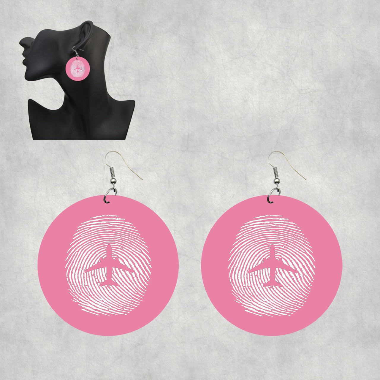 Aviation Finger Print Designed Wooden Drop Earrings