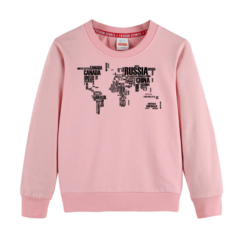 World Map (Text) Designed "CHILDREN" Sweatshirts