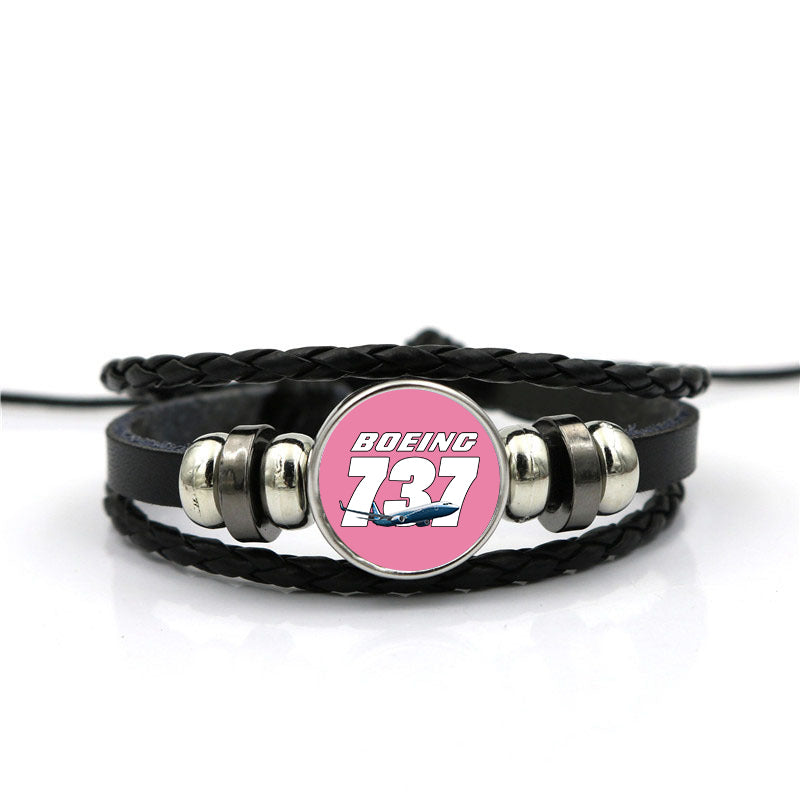 Super Boeing 737+Text Designed Leather Bracelets