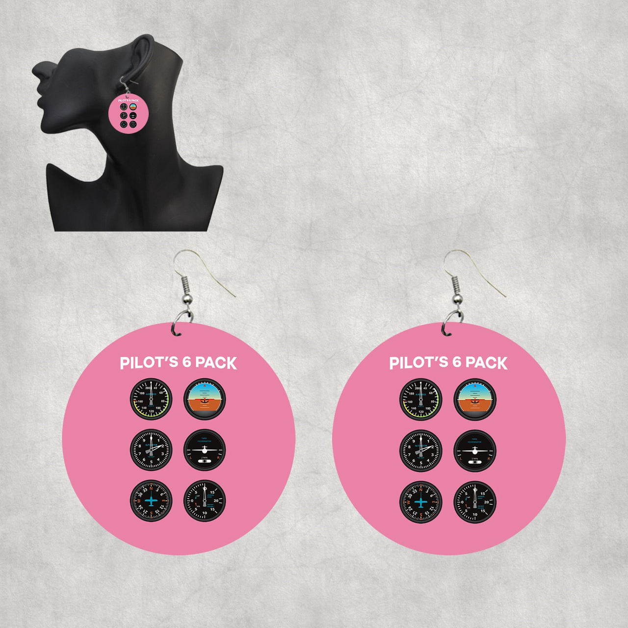 Pilot's 6 Pack Designed Wooden Drop Earrings