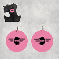 Thumbnail for Born To Fly & Badge Designed Wooden Drop Earrings