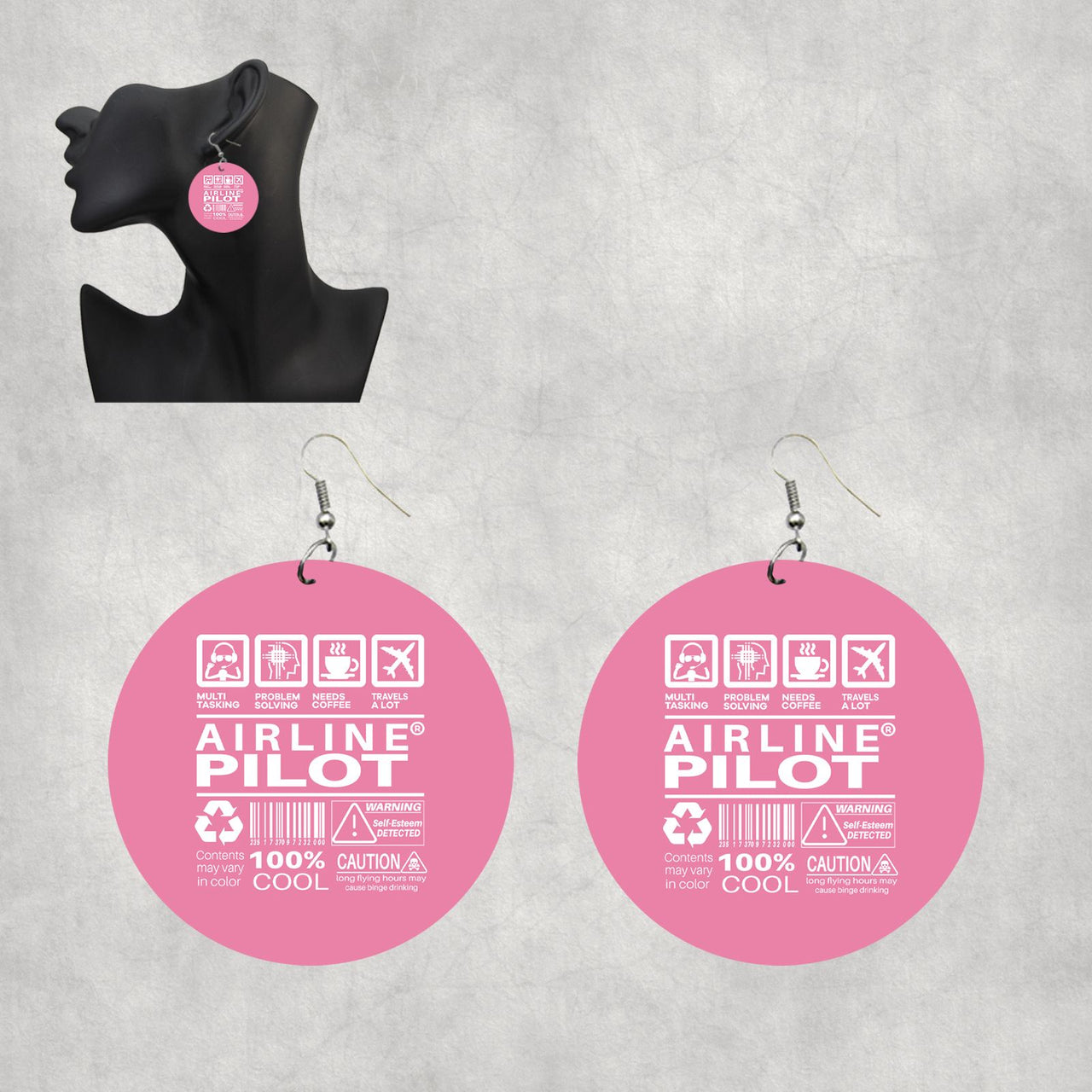 Airline Pilot Label Designed Wooden Drop Earrings