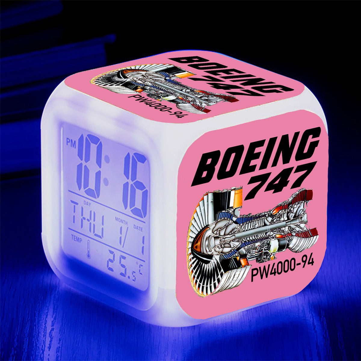 Boeing 747 & PW4000-94 Engine Designed "7 Colour" Digital Alarm Clock