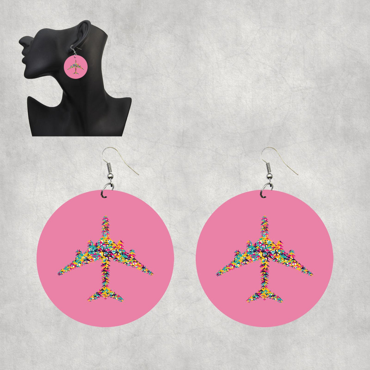 Colourful Airplane Designed Wooden Drop Earrings