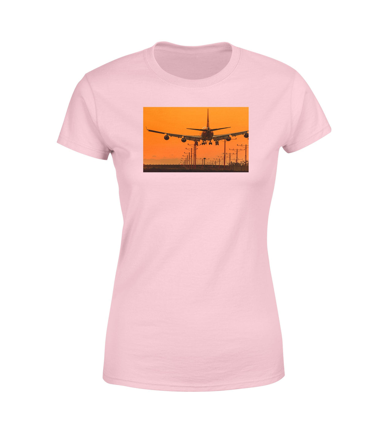 Close up to Boeing 747 Landing at Sunset Designed Women T-Shirts