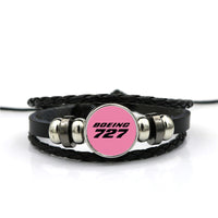 Thumbnail for Boeing 727 & Text Designed Leather Bracelets