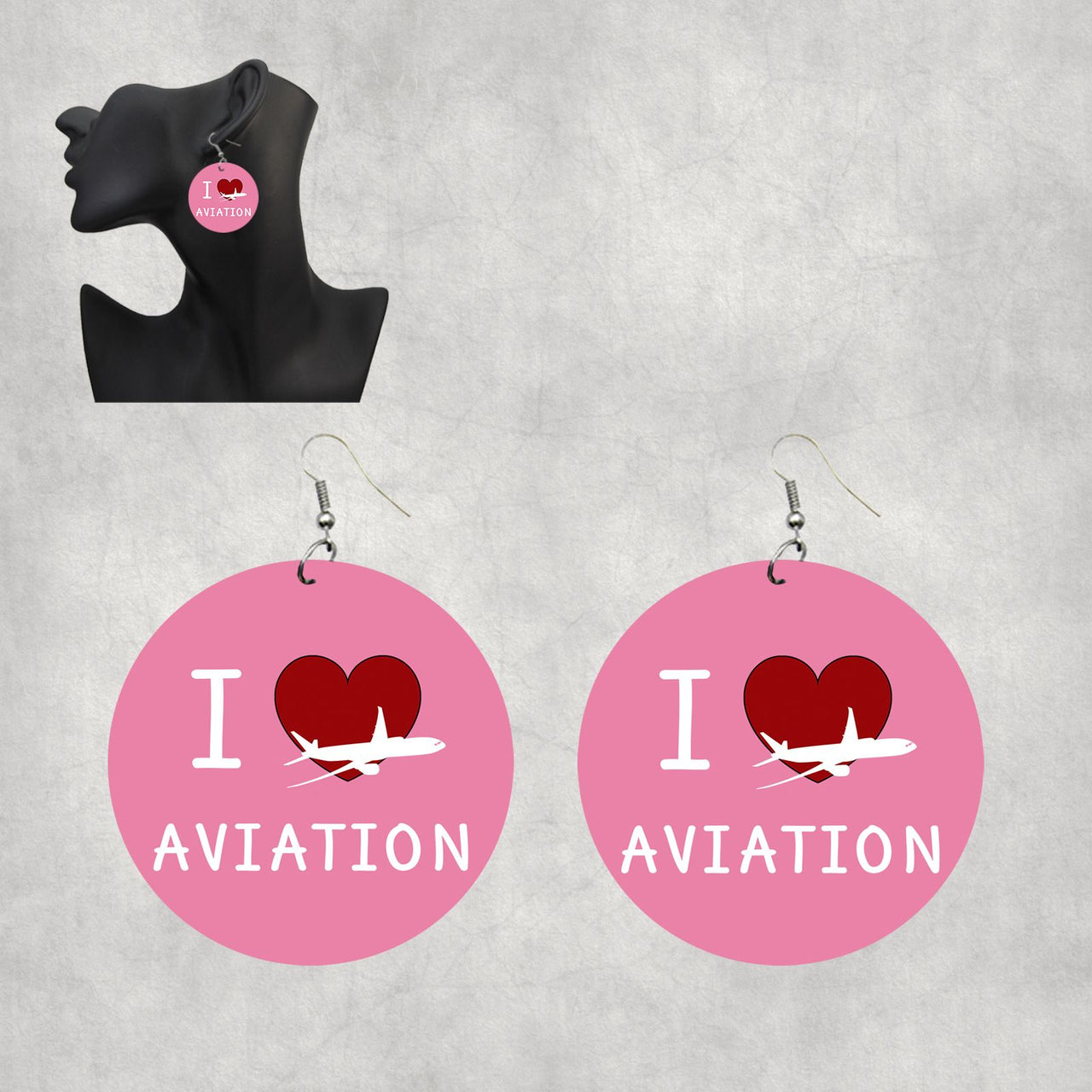 I Love Aviation Designed Wooden Drop Earrings