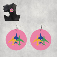 Thumbnail for Colourful 3 Airplanes Designed Wooden Drop Earrings