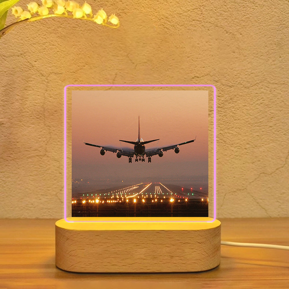 Landing Boeing 747 During Sunset Designed Night Lamp