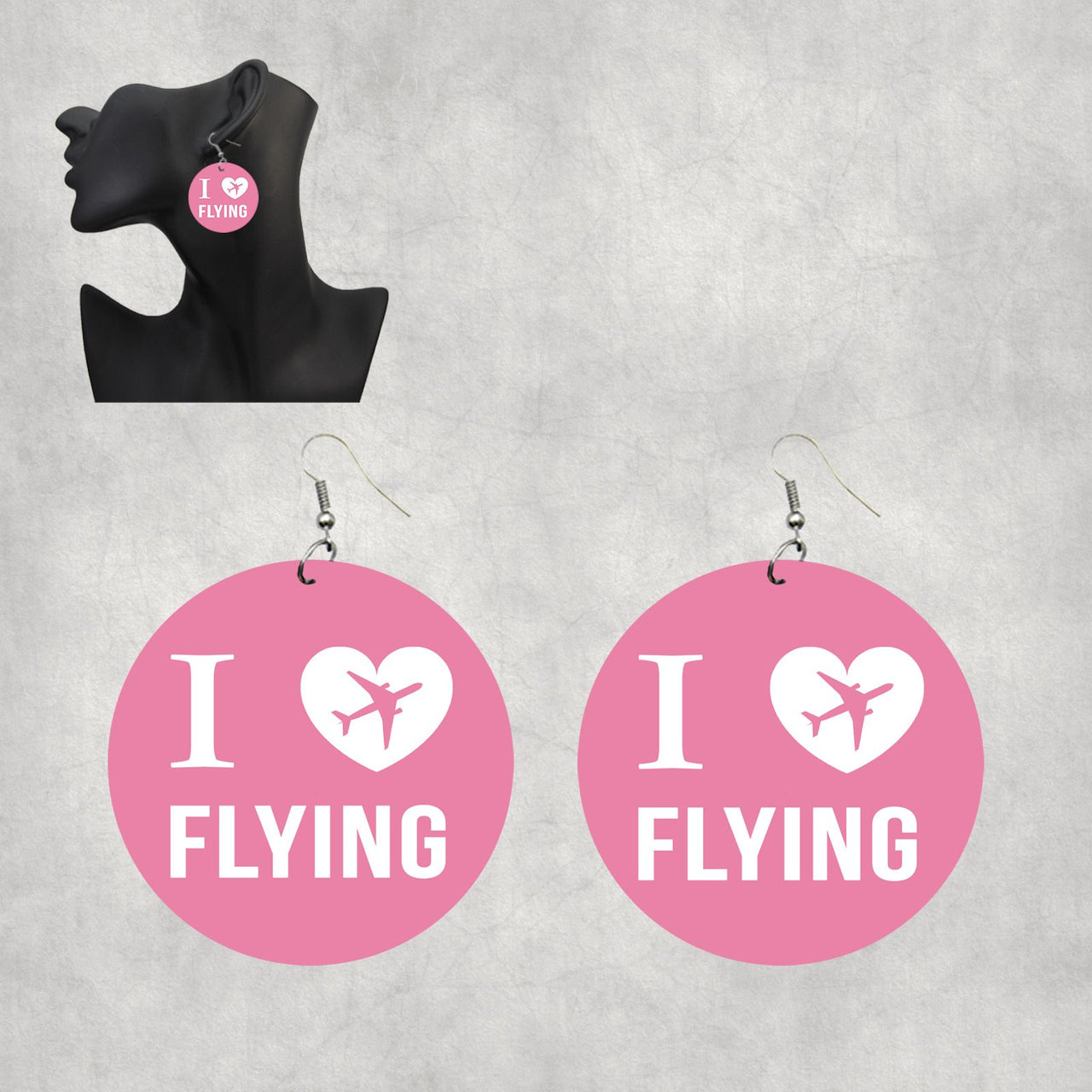 I Love Flying Designed Wooden Drop Earrings
