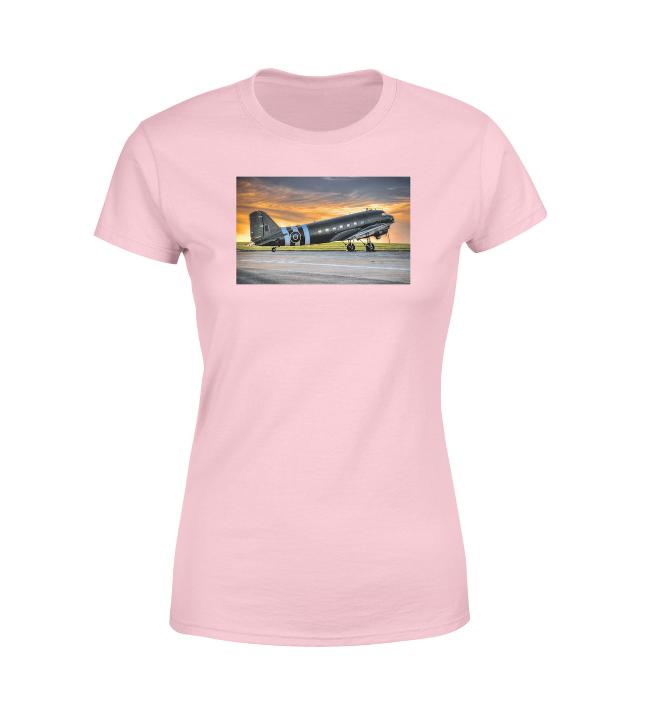 Old Airplane Parked During Sunset Designed Women T-Shirts