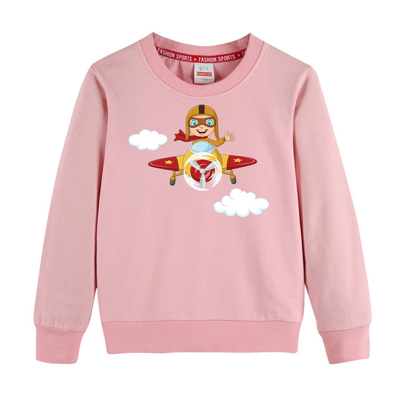 Cartoon Little Boy Operating Plane (Edition 2) Designed "CHILDREN" Sweatshirts