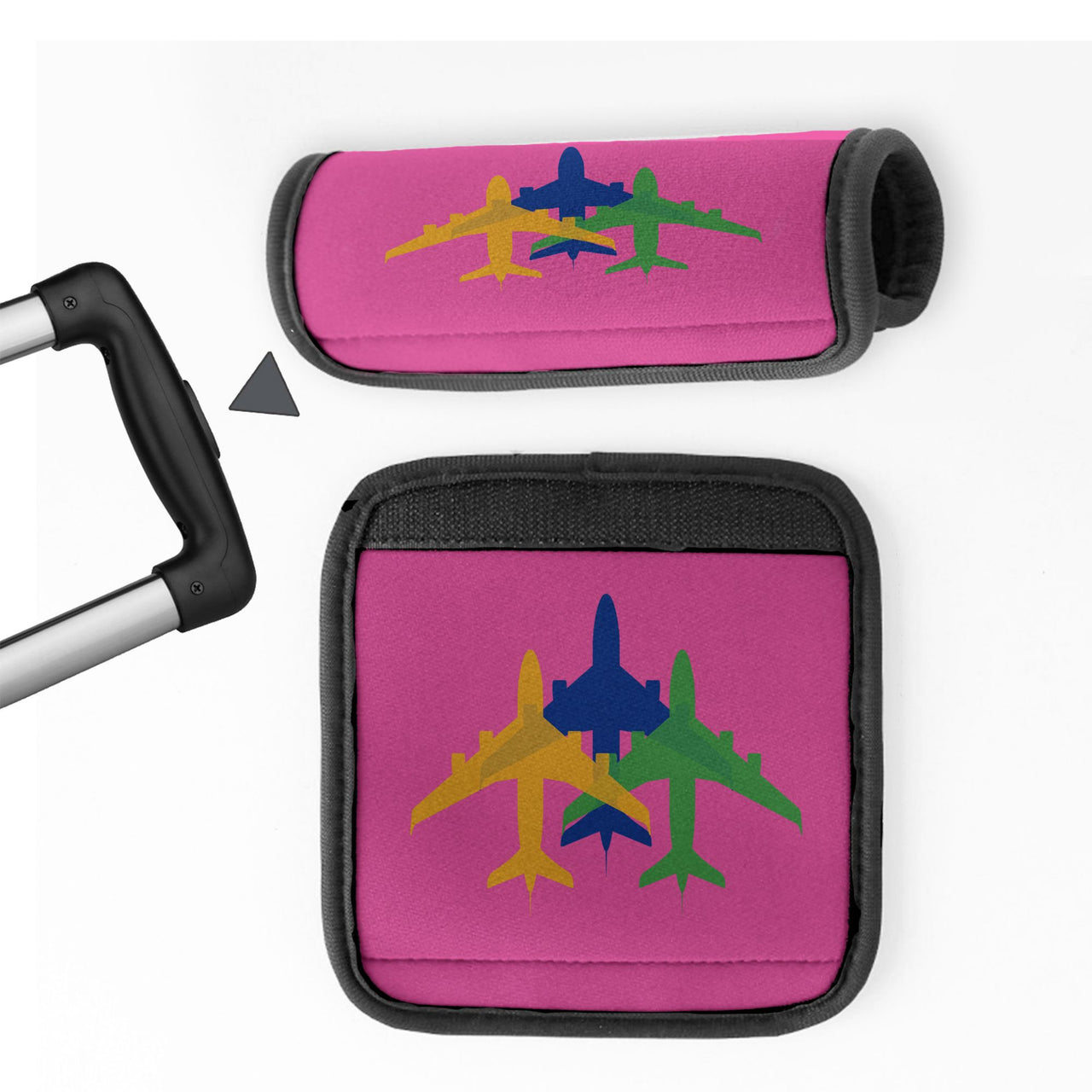 Colourful 3 Airplanes Designed Neoprene Luggage Handle Covers