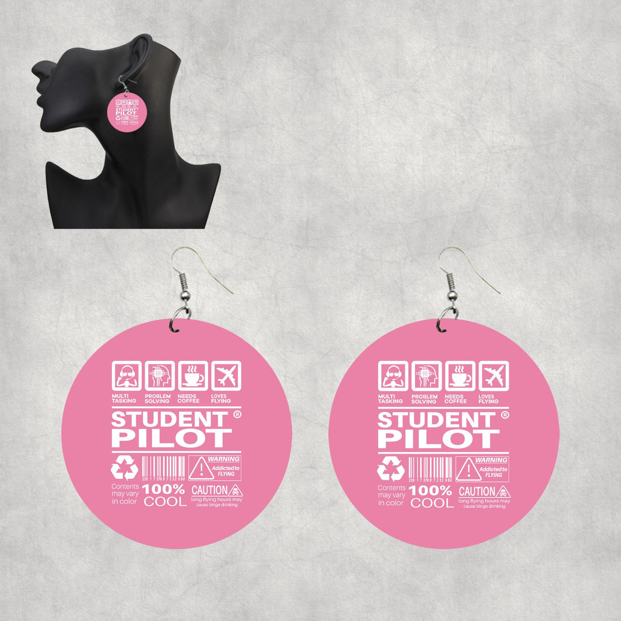 Student Pilot Label Designed Wooden Drop Earrings