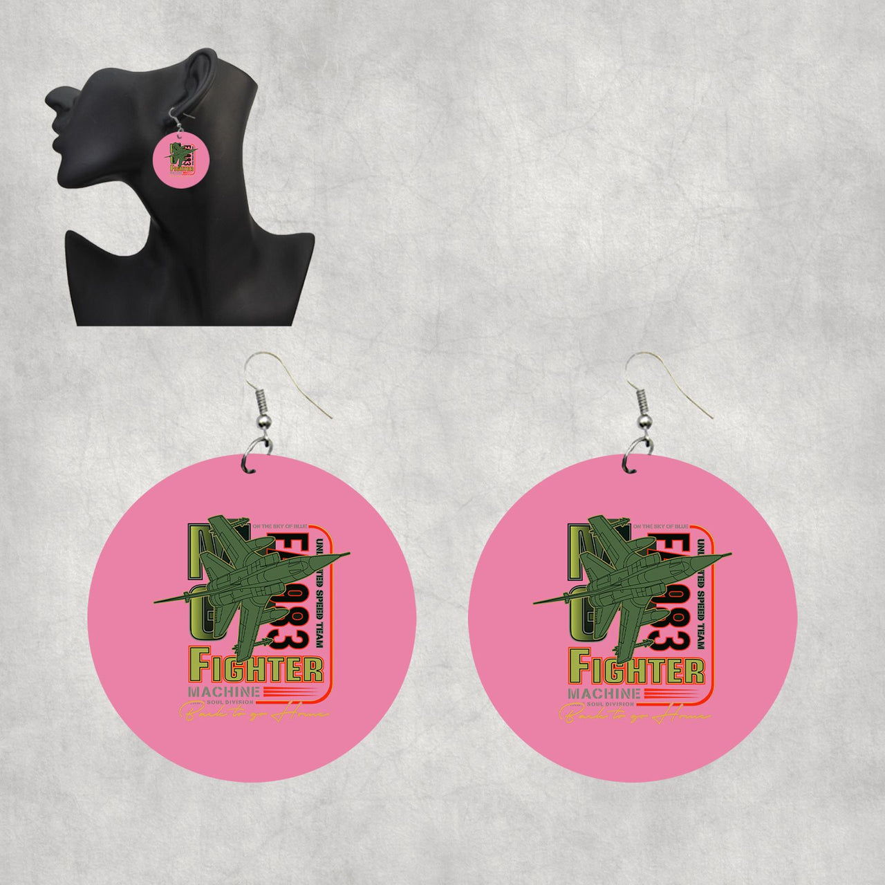 Fighter Machine Designed Wooden Drop Earrings