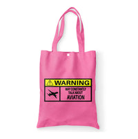 Thumbnail for Warning May Constantly Talk About Aviation Designed Tote Bags
